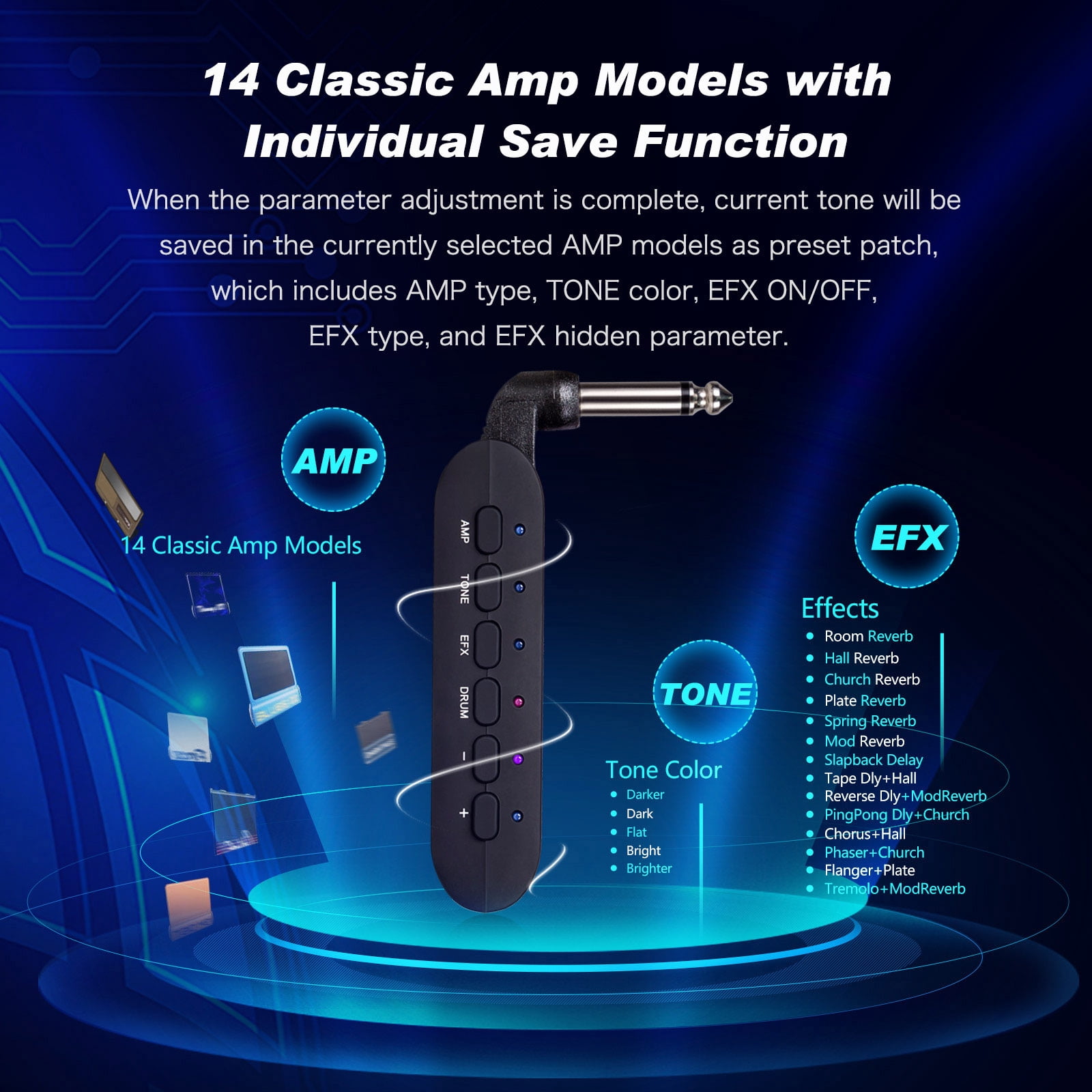 FLAMMA Guitar Headphone Amp Portable with Built-in Effects Amplifier Models Drum Grooves Support Bluetooth USB Audio Recording and PlaybacK