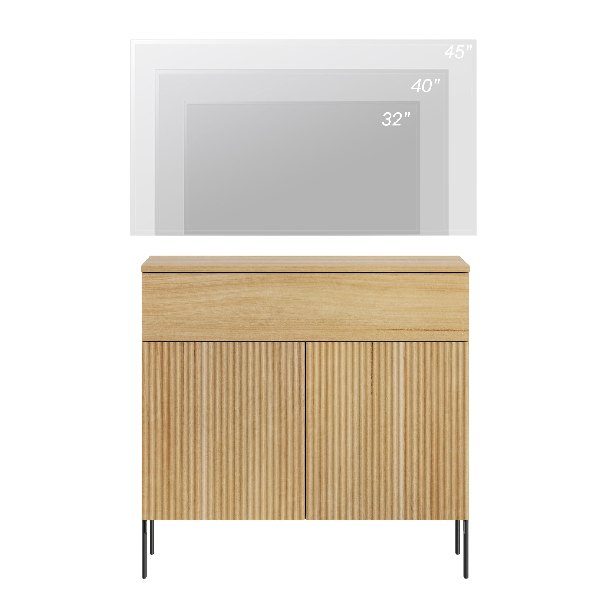 31.5" Reeded Accent Cabinet with 2 Doors and Drawer, Modern Credenza Storage Cabinet with Metal Legs for Living Room, Kitchen, Dining Room, Hallway