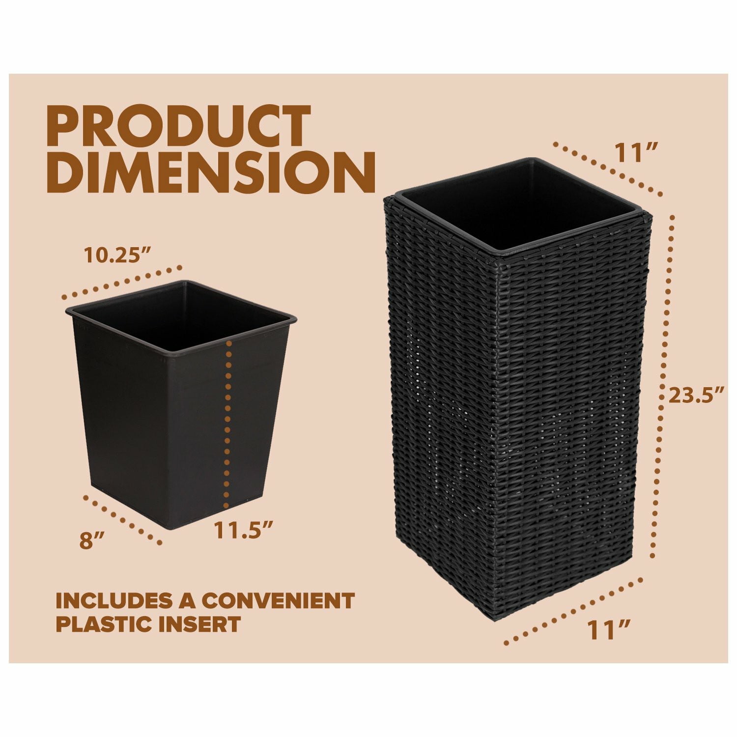 Vulcan Sierra Square Wicker Planter 2-piece Set in Black