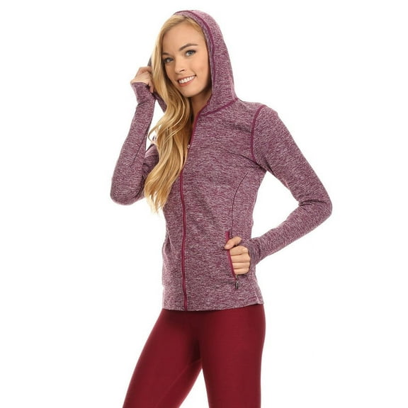 Women's Seamless Full Zipper Jacket with Hoodie and Thumb Holes