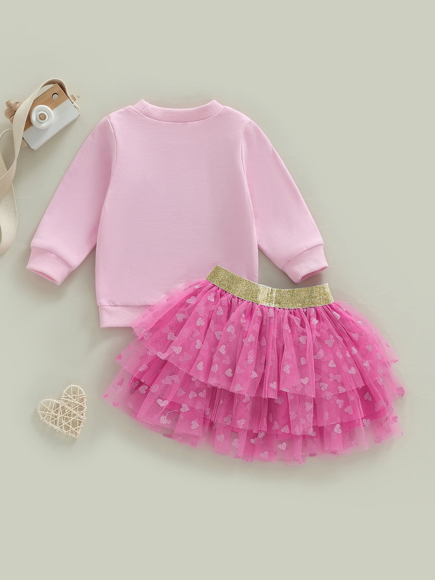 Jxzom Toddler Baby Girl Valentines Outfit XOXO Letter Embroidery Long Sleeve Sweatshirt Tops and Tulle Tutu Skirts Set 1-6 Years Cute Valentines Clothes
