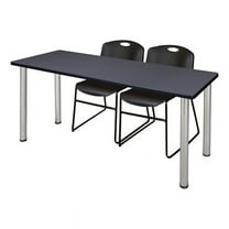 Regency 72" x 24" Kee Table- Grey/ Chrome & 2 Stack Chairs- Black