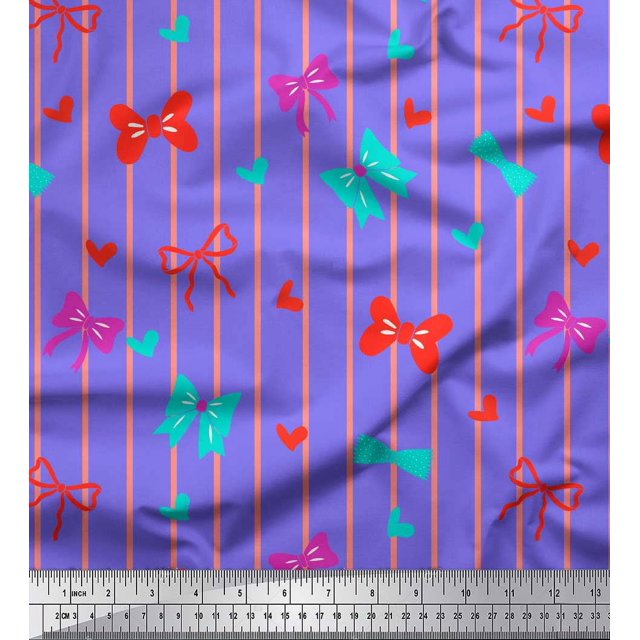 Soimoi Tissu Georgette Violet Moss Nœud & Rayures Imprimé 1 Yard 42 Pouces de Large