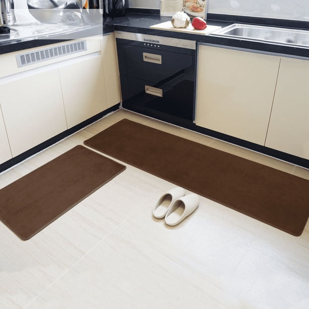 Alfombra de cocina absorbente de color sólido para el hogar, alfombra larga de franela antideslizante, moderna y sencilla