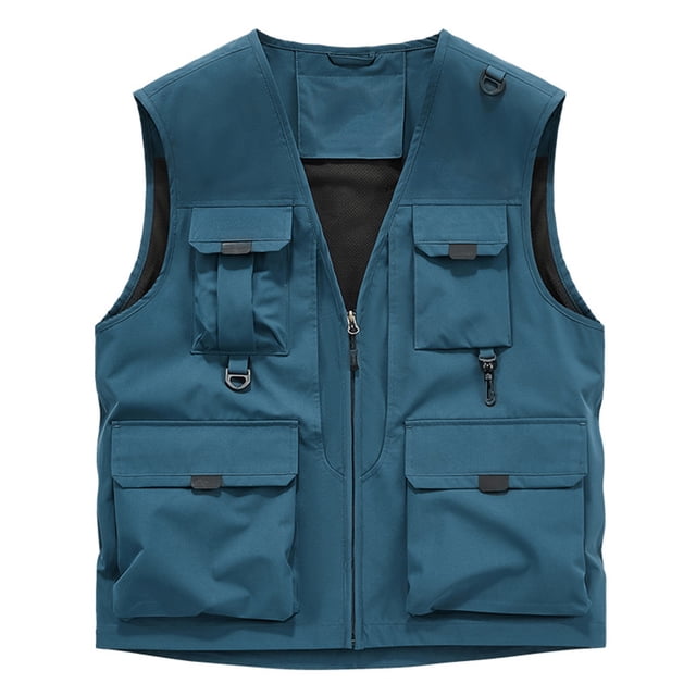 V Cuello Tanque sin Mangas Chaqueta de Trabajo Color Sólido Multi Bolsillo Abrigo para los Hombres, Moda Casual Chaleco de Utilidad