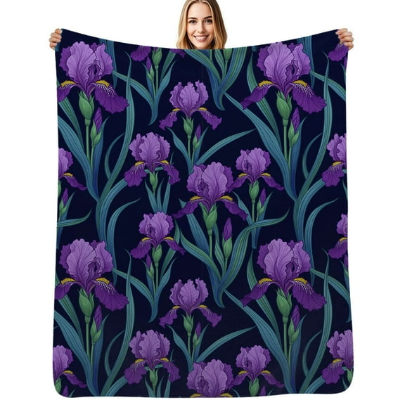 Purple irises floral pattern Flannel Blanket Warm Soft Bedding Throws Winter Camping Chair Sofa Bed