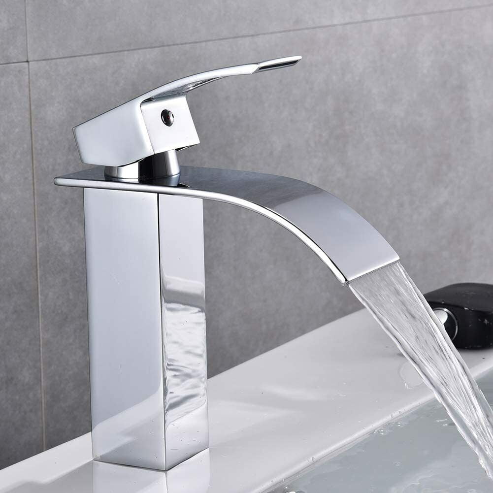 Bathroom Basin Faucet Vanity Sink Waterfall Mixer Tap Lavatory Tap &Drain Chrome