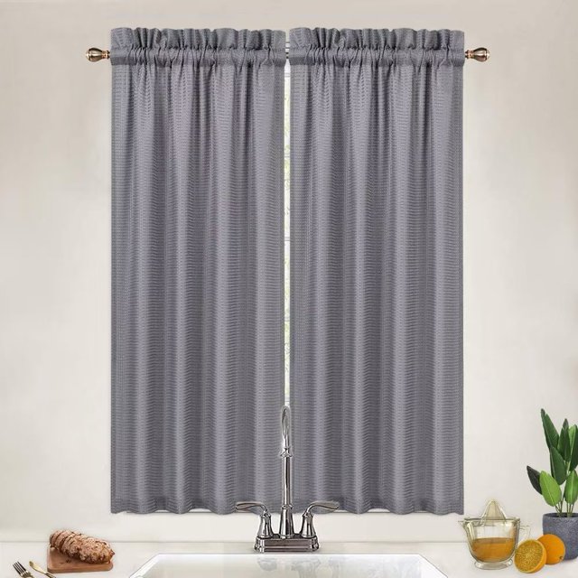 Cortina Haperlare para sala de estar, 76 cm de ancho x 137 cm de largo, estilo rústico, con filtro de luz, para cocina, baño, sótano, dormitorio, gris, juego de 2