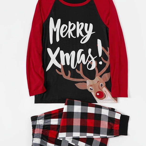 PatPat Mosaic Family Matching Reno Merry Christmas Pijamas Set (Resistente Al Fuego), Hombres Mujeres Baby Kid's Loungewear