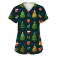 thumbnail image 2 of Garbnen Womens Scrub Top Merry Christmas Womens Scrubs Top Workwear Short Sleeve V Neck Snowman Print Nurse Uniforms with Pockets, 2 of 6