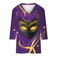thumbnail image 4 of DDAPJ pyju 3/4 Sleeve Mardi Gras Shirts for Women Fancy Blouse Carnival Theme Party T-shirts Novelty Mask Graphic Tees Multicolor XL, 4 of 5