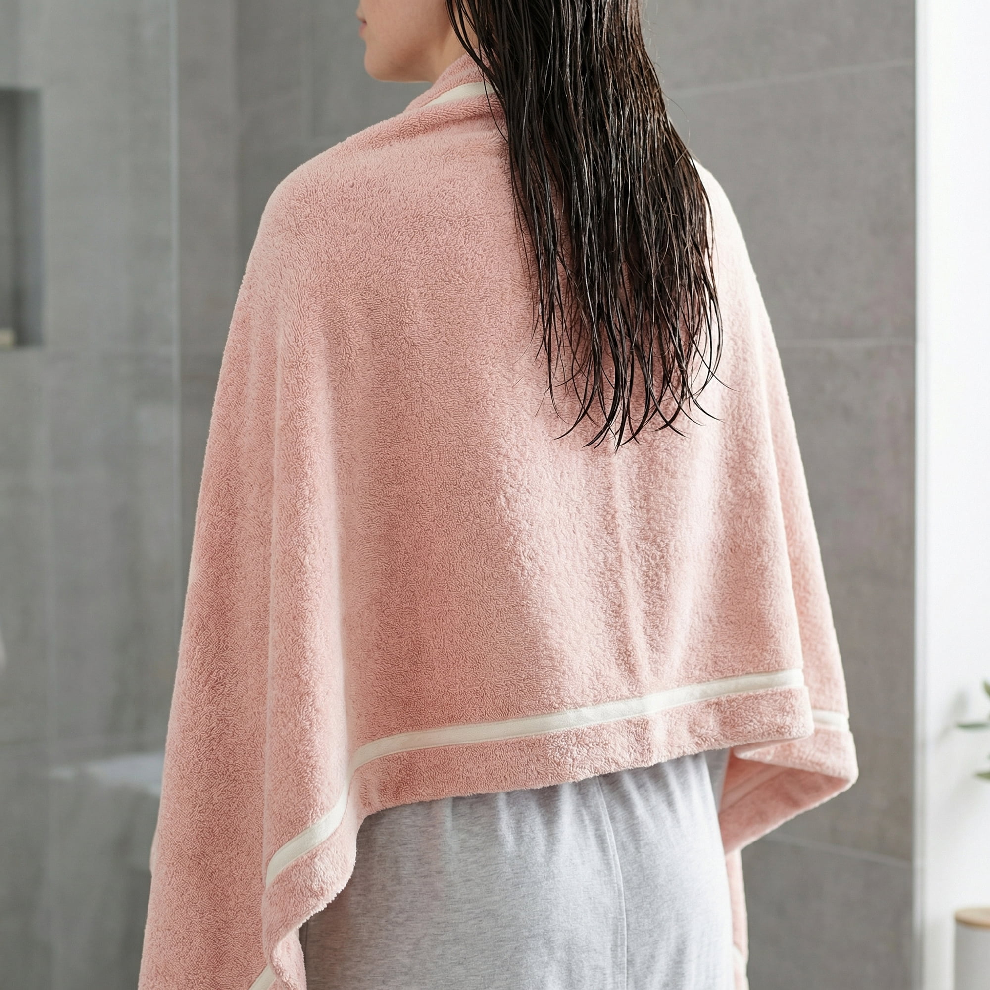 Unique Bargains Ultra Soft Absorbent Coral Fleece Bath Towel 2 Pack Pink/Beige 63"x31"