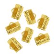 thumbnail image 1 of 100PCS 1.3CM Plated Ribbon Ends Metal Fastener Clasps Textured Crimp End Clamps Cord Ends Buckles Zipper Clips DIY Jewelry Accessories (Golden), 1 of 5