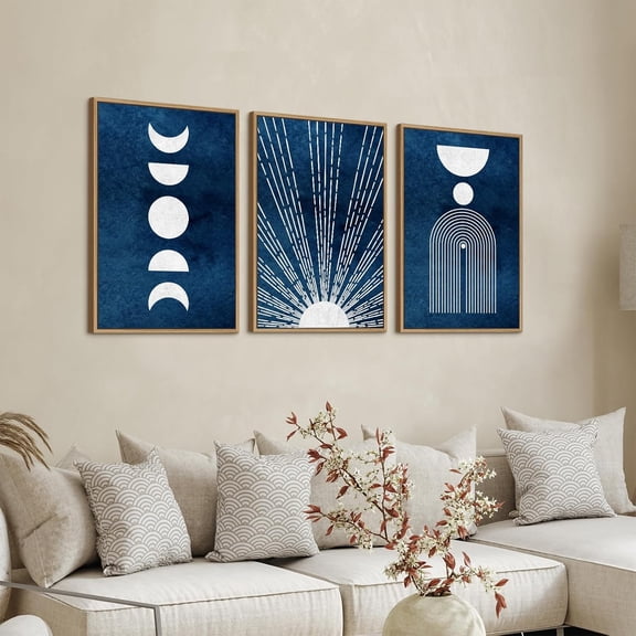 Framed Boho Canvas Wall Art - Mid Century Modern Geometric Pictures Prints Black and White Minimalist Artwork Bohemian Wall Art for Bedroom Living Room Bathroom Office Decor 16" x 24" x 3 Piece Set