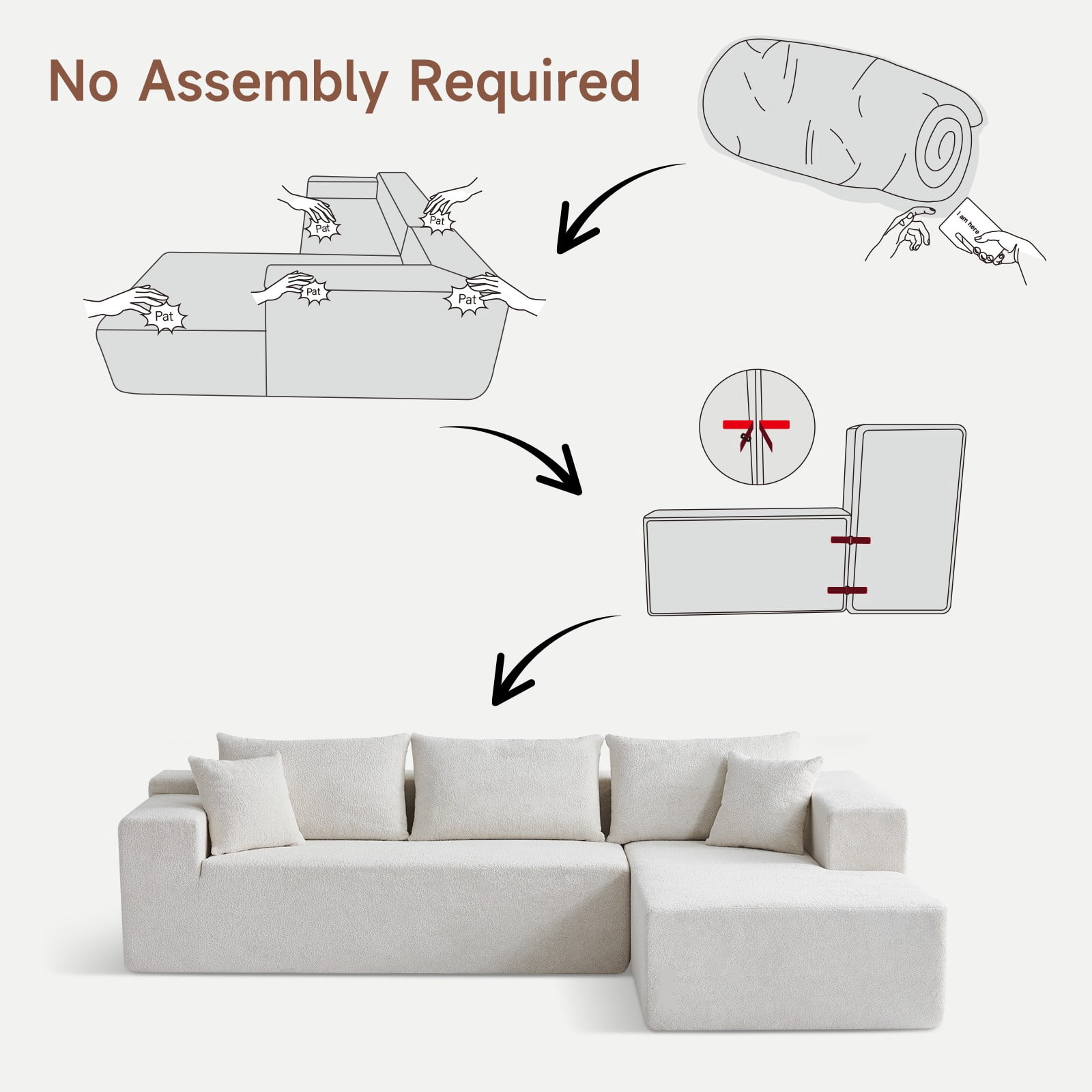 Vinform 103.54 Inch Velvet Sectional Sofa, Modern L-Shaped Modular Sofa with High-Density Foam (Includes Chaise Lounge and Throw Pillows), Upholstered Cloud Sofa for Living Rooms(Beige/Right Side)