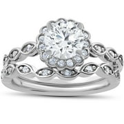 Pompeii 1 Carat D VS2 Halo Diamond Engagement Ring Set Round Cut 14K White Gold