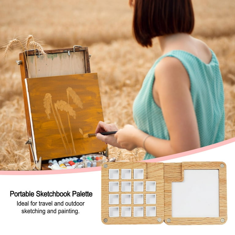 Portable Sketchbook Palette 15 Grids Wooden Mini Travel Paint Palette  Magnetic Palette Box for Watercolor Painting, Acrylic Painting Paint Saver  with