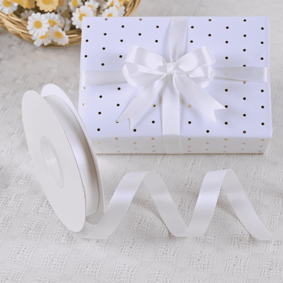 BVIEAKD Double Face Satin Ribbon White 5/8 Inch x 50 Yards for Gift Wrapping, Wedding, Party, DIY Crafts, Bow Making & Floral Arrangements