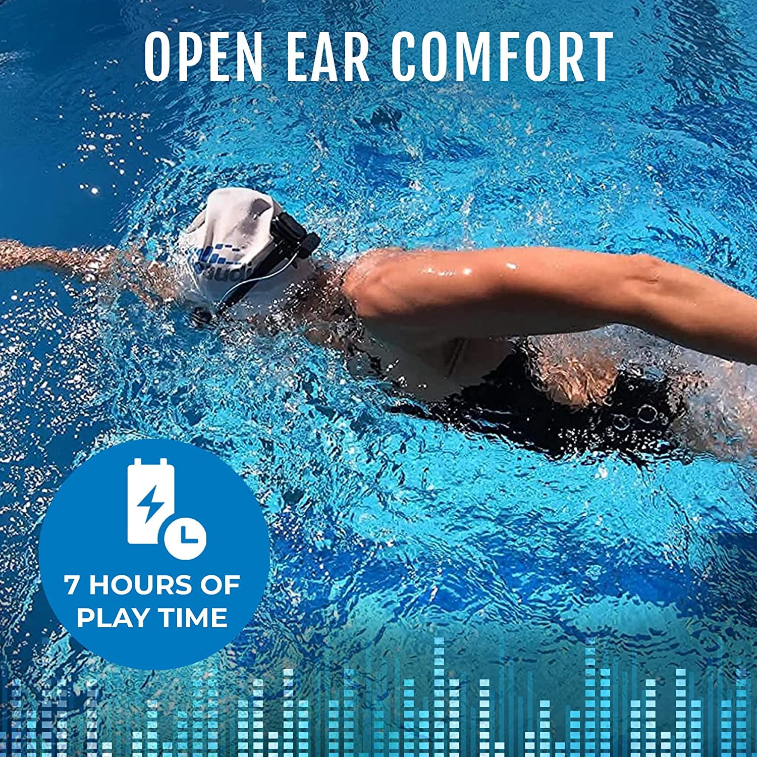 H2O Audio Interval Swim Headphones for Apple Watch – Waterproof IPX8 Swimming Earbuds with Bluetooth, 6-Hour Battery Life, Open-Ear Bone Conduction, and Goggle Loops – Blue