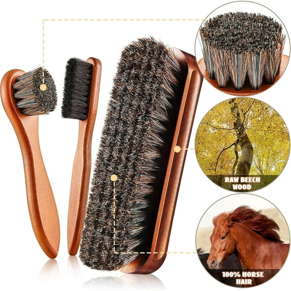 Shoe Polish Kit Cleaning Shine Care Barrel Set For Brown Black Leather With Brush Travel Case Luxury Premium Soft Horsehair Bristle Dauber, Wooden Applicator, Shoehorn, Cloth 7 Piece