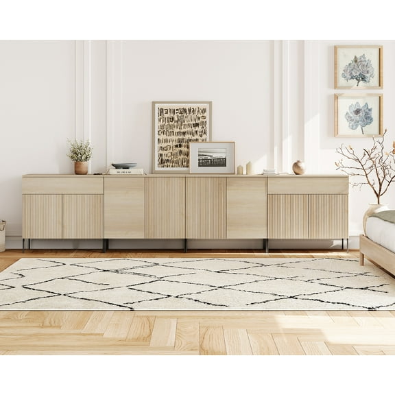 126" Modern Reeded Drawer Dresser Set with Doors for Bedroom, Minimalist Chest of Drawers with Storage, Wooden Dresser for Living Room, Bedroom, Entryway