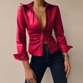thumbnail image 2 of DPTALR Women Classic Solid Color Blouse Slim Buttons Lapel Long Sleeve Tunic Tops, 2 of 6
