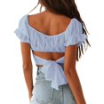 thumbnail image 3 of Outfmvch crop tops for women Ruffle Short Sleeve Tie Up Back Crop Off Shoulder womens tops crop tops Light blue, 3 of 8
