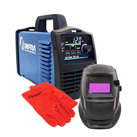 Kit Soldadora Arctron 160 LCD + Careta Electrónica + Guantes Carnaza Equipo Completo Para Soldar