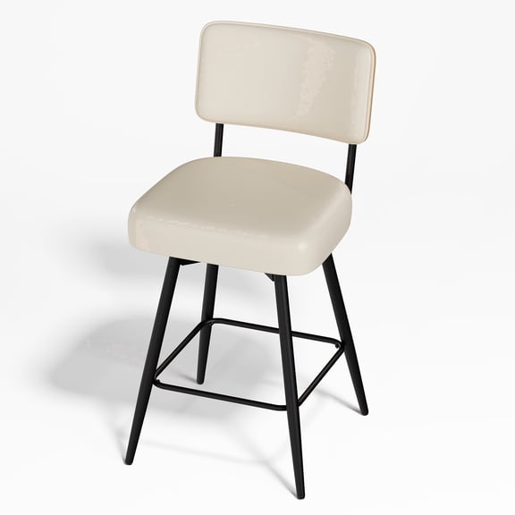 Betisef Set of 1 Counter Height Swivel Bar Stools with Back, PU Leather Upholstered Kitchen Island Stools, Thick Cushion Seat, 360° Swivel, 400 lbs Capacity for Dining Room, Beige