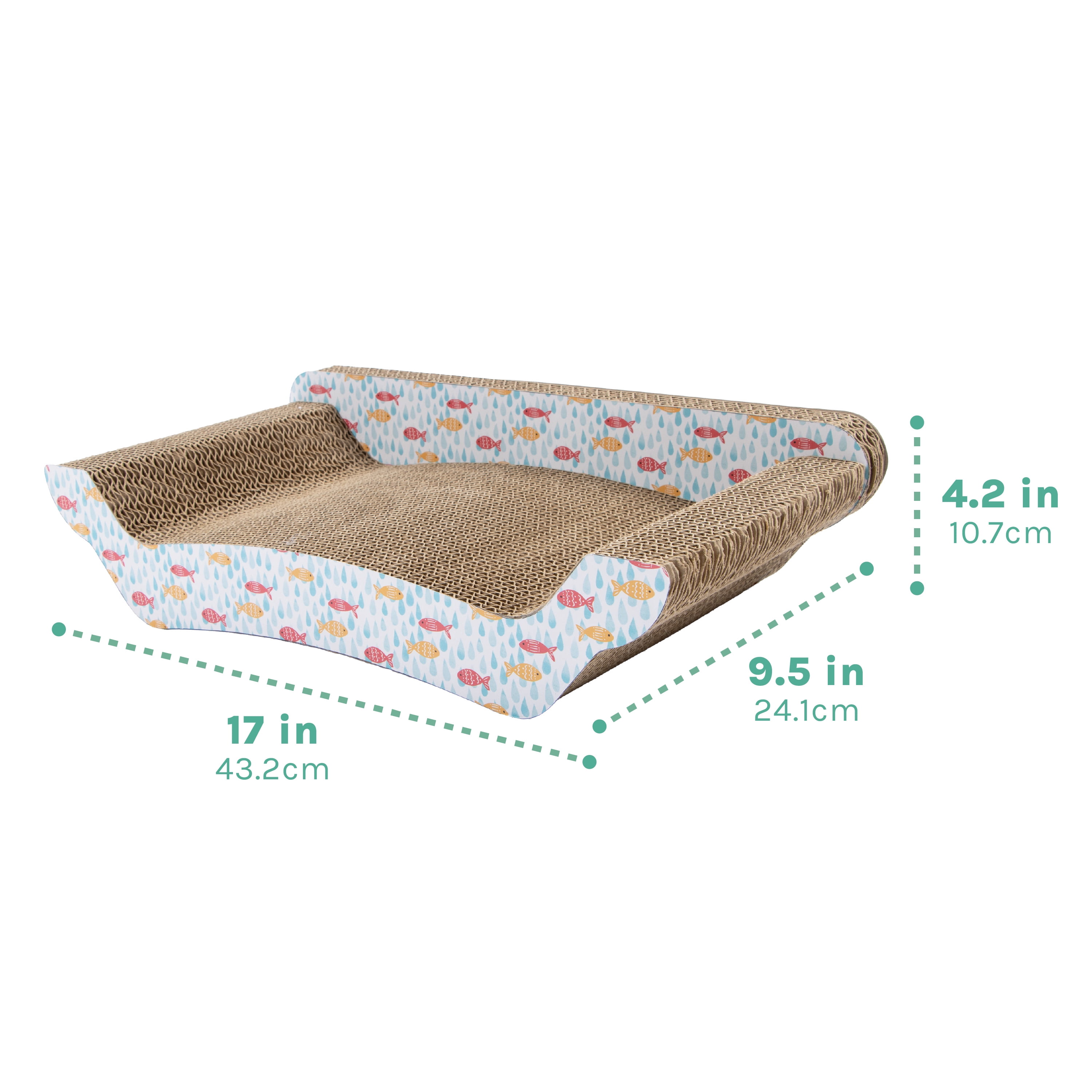 Kitty City Corrugated Cardboard Fish Print Sofa Lounger Cat Scratching Pad, Multicolored, One Size