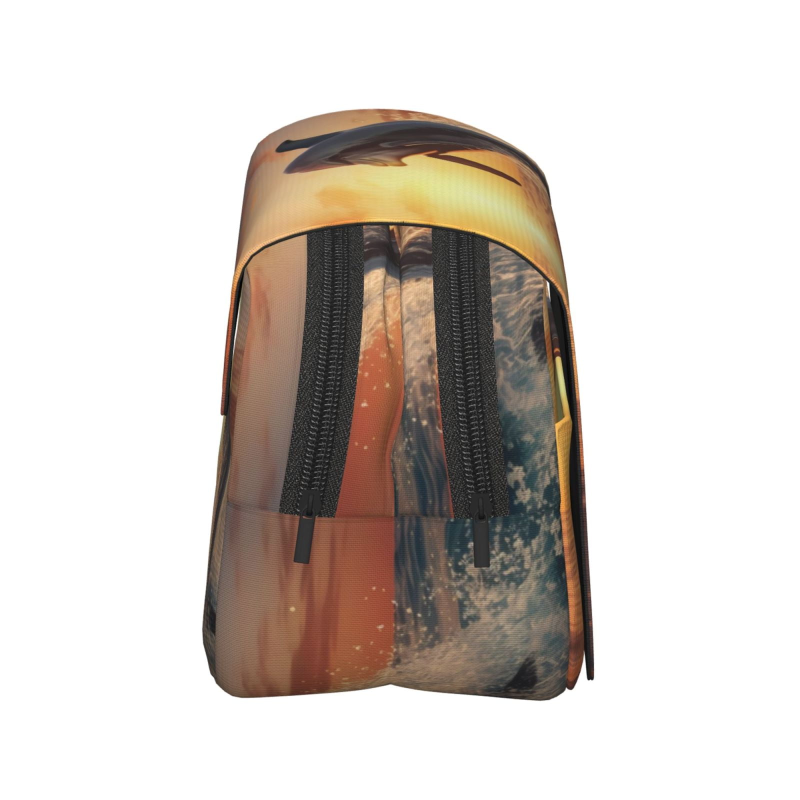 Rateoe Sunset Dancing Dolphin A Pattern Double Clamshell Pen Case, Storage Organizer with Two Zipper Compartments– Holds Up to 50 Pencils & Pens