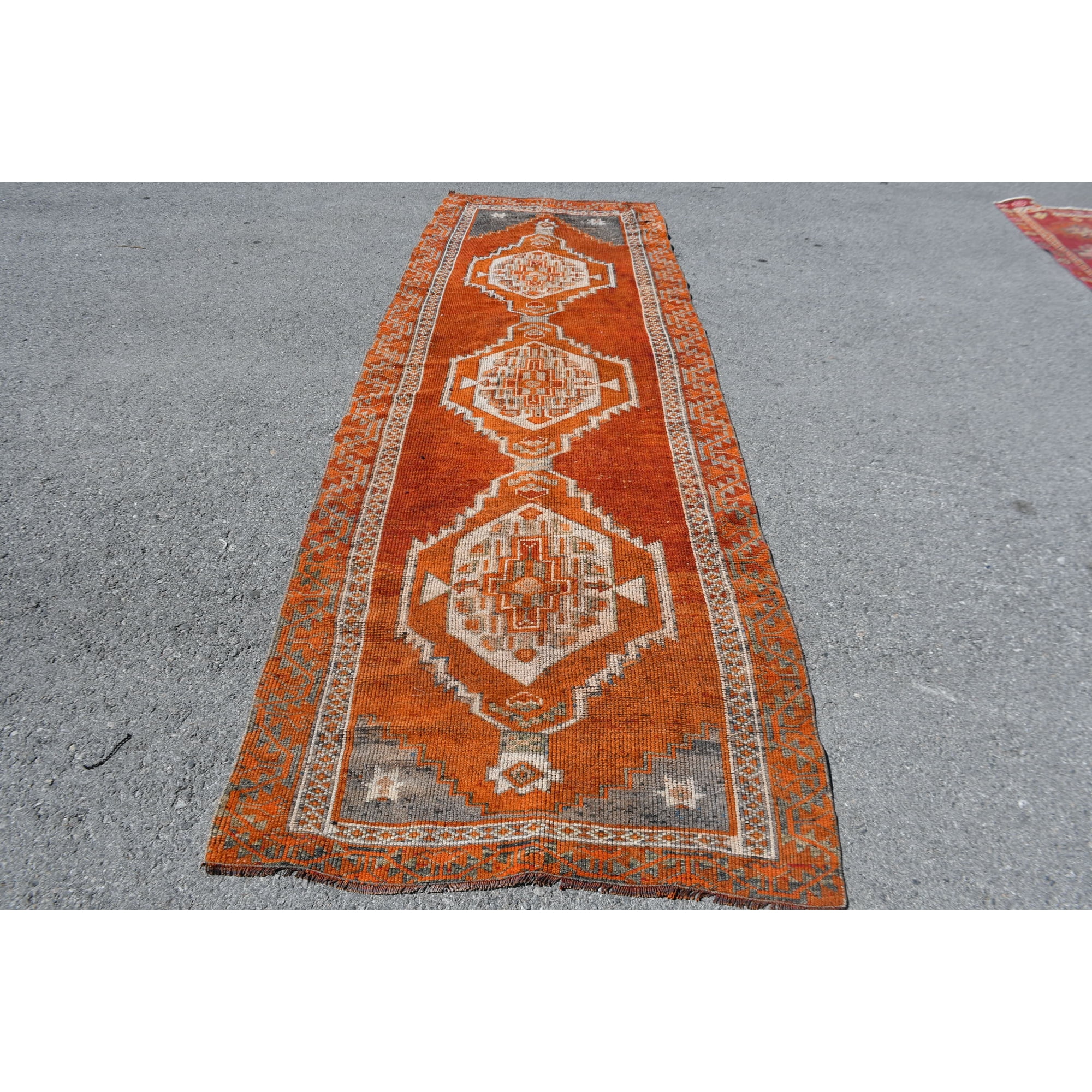 3.6x11.4 ft Large Rug, Herki Rug, Turkish Rug, Vintage Rug, Rugs For Dining Room, Antique Rug, , Orange Antique Rug, Tribal Salon Rug