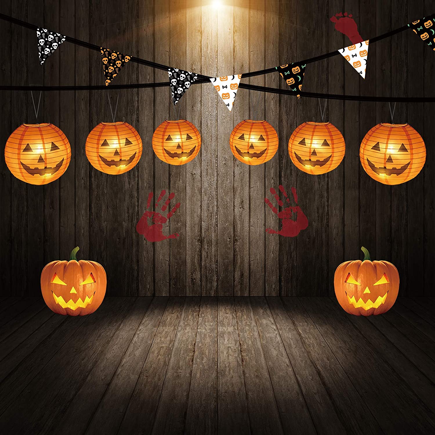 10PC Halloween Paper Lanterns - Jack-O-Lantern, Spider & Skeleton Decor