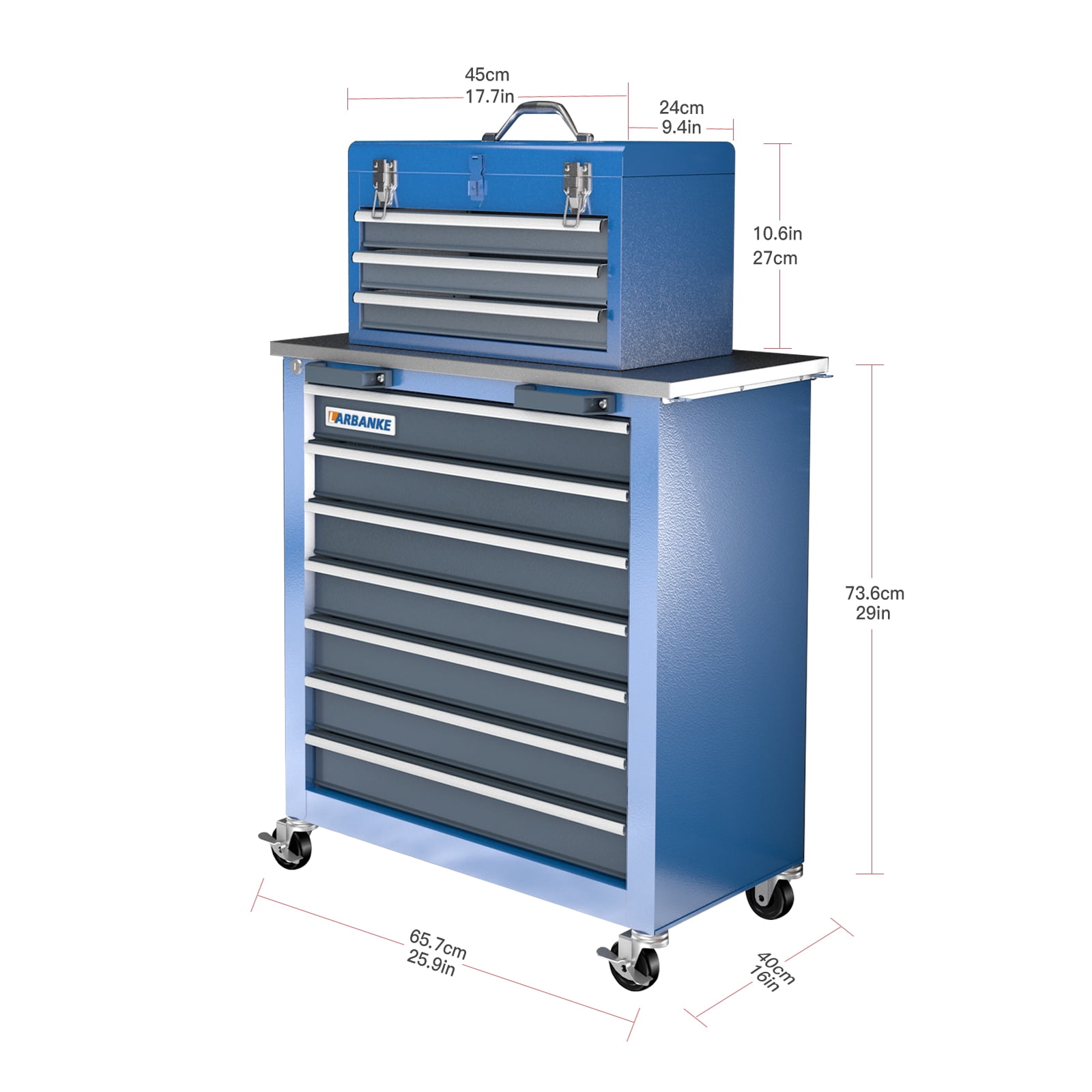 10-Drawers Rolling Tool Chest Toolbox:3-Drawer Tool Box with Openable Top and 7-Drawer Tool Chest Toolbox,Stackable Tool Cabinet:  for Garages,Warehouses, Repair Stores and Homes