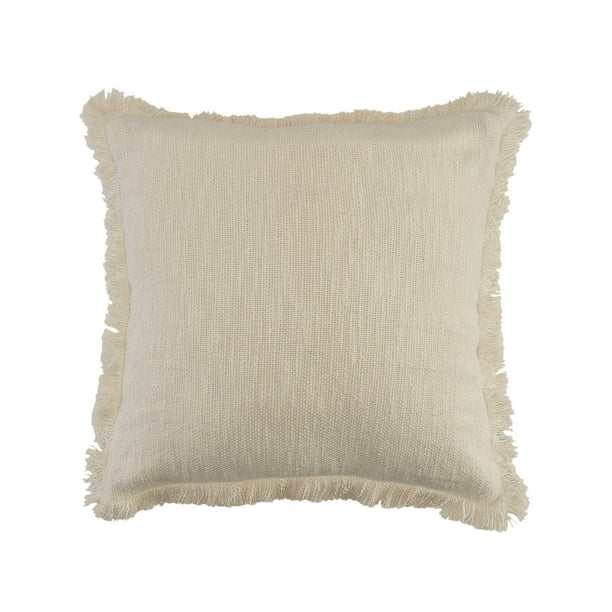 LR Home Woven Paths Solid Fringe Throw Pillow , 20" x 20", White