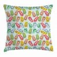 thumbnail image 1 of Flip Flop Throw Pillow Cushion Cover, Stylized Slippers with Hibiscus Flowers Palm Tree Leaves and Polka Dot Pattern, Decorative Square Accent Pillow Case, 18 X 18 Inches, Multicolor, by Ambesonne, 1 of 2