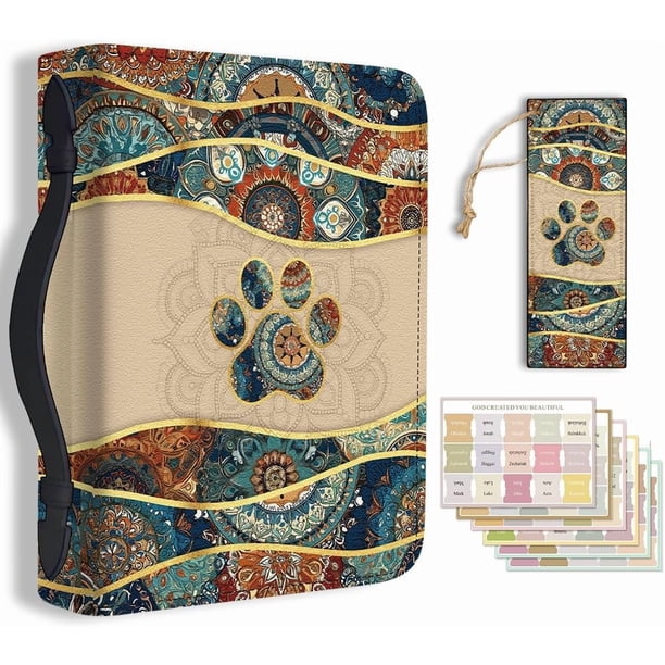 Funda grande para Biblia (20,3 x 28,5 x 5,9 cm), de piel sintética, con marcapáginas y estampado de mandala.