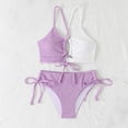 thumbnail image 4 of UTSJKR Womens High Waisted Bikini Sets Color Block Two Piece Swimsuits Beach Fashion V Neck Tummy Control Bathing Suits Purple L, 4 of 7