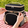 thumbnail image 5 of Insulated Picnic Cooler Bag, Black Lunch Bag, Dual Compartment Picnic Tote Bag, Lunch Bag with Shoulder Strap, Waterproof Reusable Soft Cooler, 10X10X7 Inch Oxford Square Bag with, 5 of 7