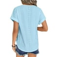thumbnail image 4 of UVN T Shirts for Women Summer Short Sleeve Eyelet Tops Dressy Casual Crewneck Blouses, 4 of 8