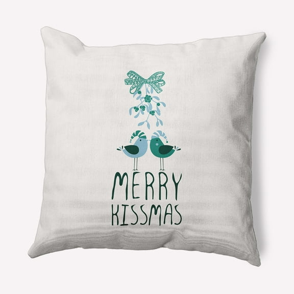 Simply Daisy Christmas Green Colored Merry Kissmas Christmas Soft Spun Polyester Decorative Throw Pillow, 16" x 16"