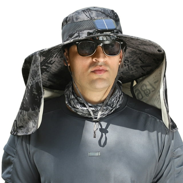 Yuarrent Sombrero para el sol con energía solar para hombres Manténgase fresco en los días calurosos Sombreros de ala ancha para hombres Ropa Deportiva, Zapatos Gris oscuro 2