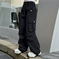 thumbnail image 7 of Women's Baggy Wide Leg Loose Cargo Pants Y2K Clothing Multi-Pocket Relaxed Fit Jeans Fairy Grunge Clothes Alt Emo Streetwear Kids Pants (9-10 Years, Black), 7 of 7