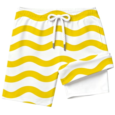 Bysome Boys Swimsuits Striped Print Elastic Waist Drawstring Shorts Swimsuits Summer Breathable Boys Swim Wear Size 13-14 years Yellow