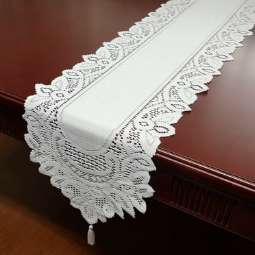 Allume Vintage Hand Knitted Floral Lace Table Runner Elegant Runners Cabinet Dining Room Table Decoration White