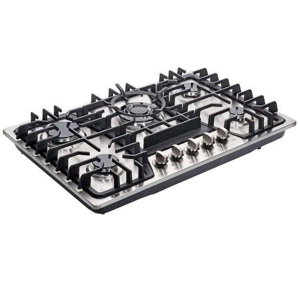 DeliKit 30 inch Gas Cooktop Stainless Steel 5 Burners Stovetop LPG/NG