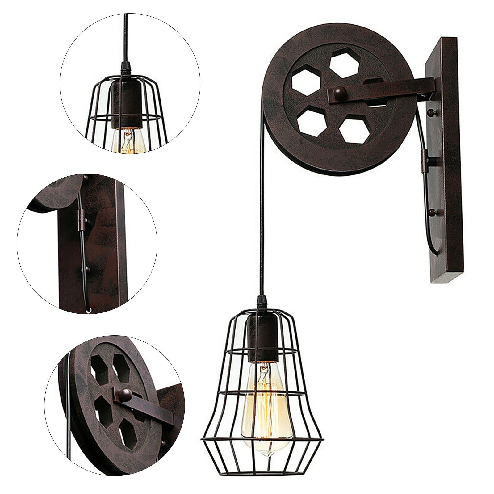 LED Wall Chandelier Metal Cage Shade 110-220V E27 For Indoor / Outdoor Lighting Farmhouse Vintage Wall Light Loft Hallway Rustic Lifting Pulley Wall Sconce Farmhouse Hallway Loft Rustic High Quality