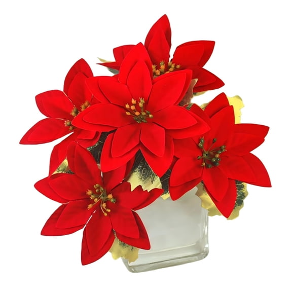 WWG Artificial Christmas Flower Bouquet, Velvet Fabric Festive Holiday Decor, 30cm Tall with 6 Types of Leaf Choices, for Christmas Tree Mantel Centerpiece Wreath Tabletop