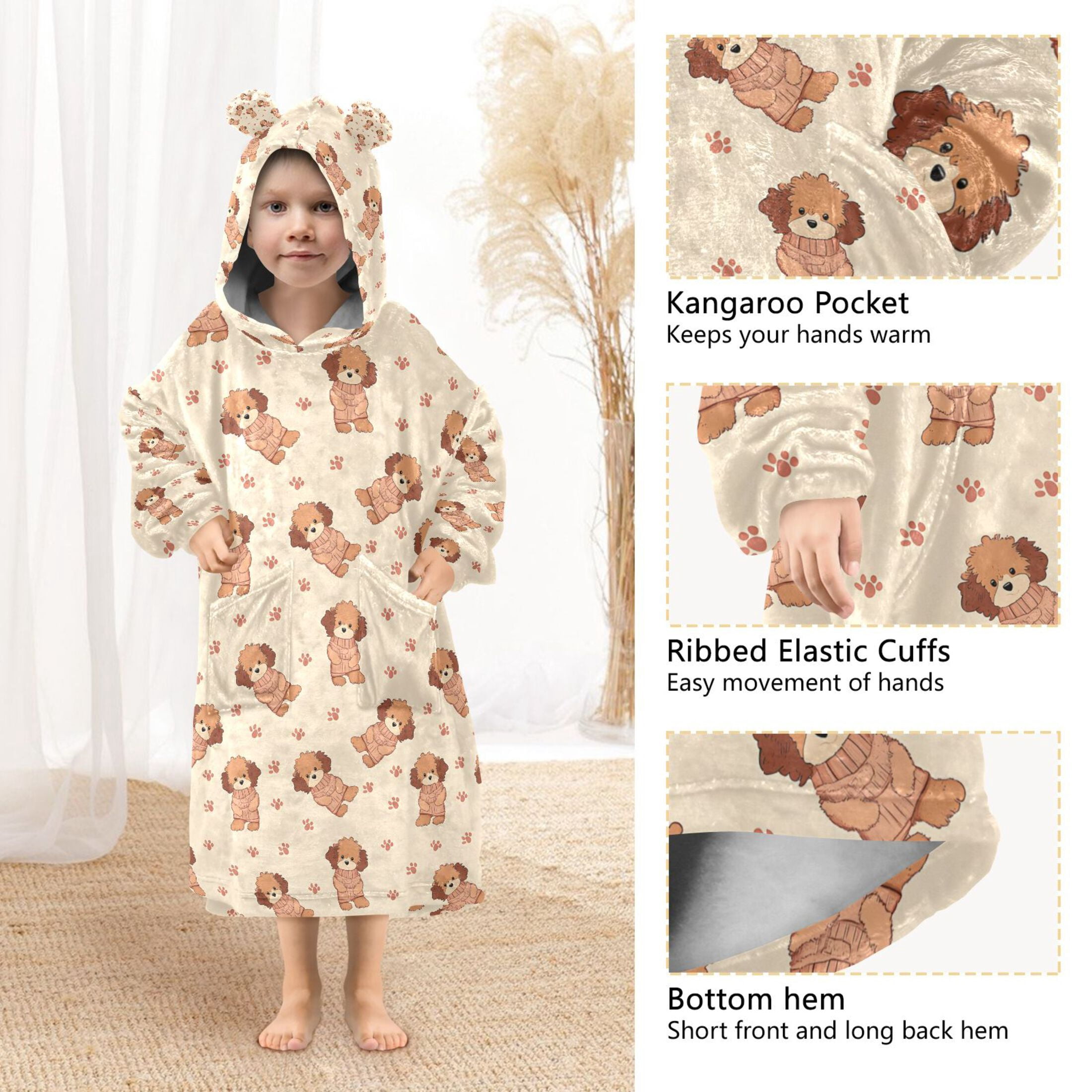 joogoo Blanket Hoodie for Cute Dogs Footprints Cartoon Oversize Sweatshirt 3-14 YR L