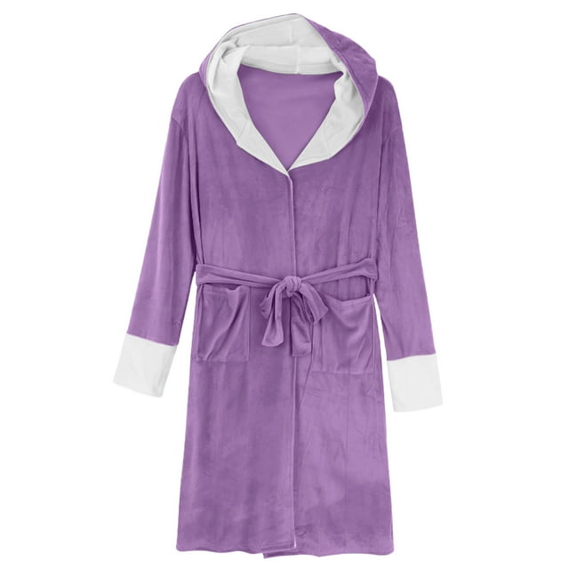 Deals of The Day Clearance Miqool Womens Robe Long Plush Hooded Bathrobe Lightweight Plush Warm Winter Robes Plus Size Full Length Bath Robe